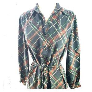 1980s Vintage Pierre Balmain Plaid Shirt Dress Siz